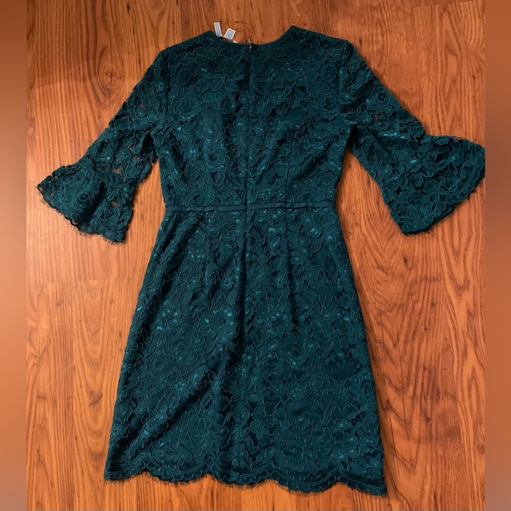 Draper James Teal Lace Bell Sleeves Fit & Flare Dress - Picture 6 of 6